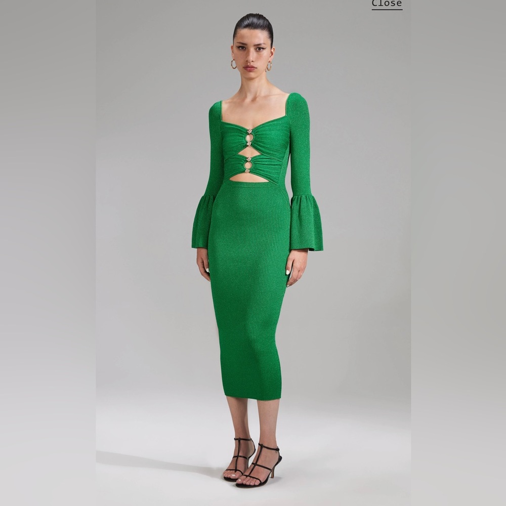Self-Portrait Green Lurex Cut Out Midi Dress